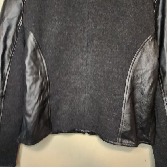 Eileen Fisher Jacket Black Leather Wool Womens Medium Silk Lined Full Zip - Picture 14 of 16